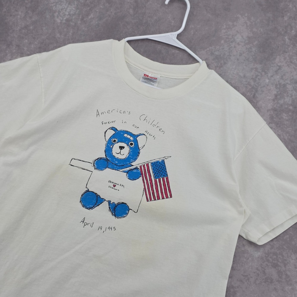 Vintage Hanes Oklahoma City Memorial T-Shirt 1995 America's Children Cream Large